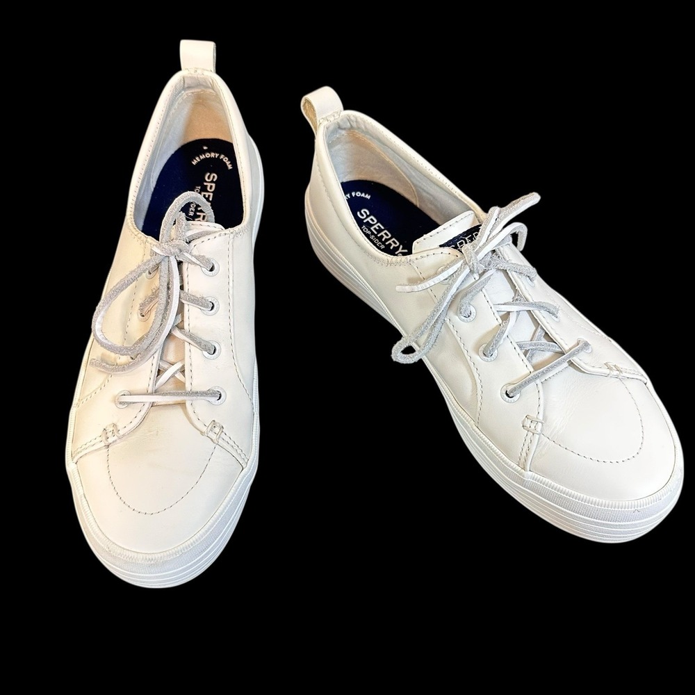 Sperry Crest Vibe Core White Leather Platform Sneakers Womens 9.5 Memory Foam